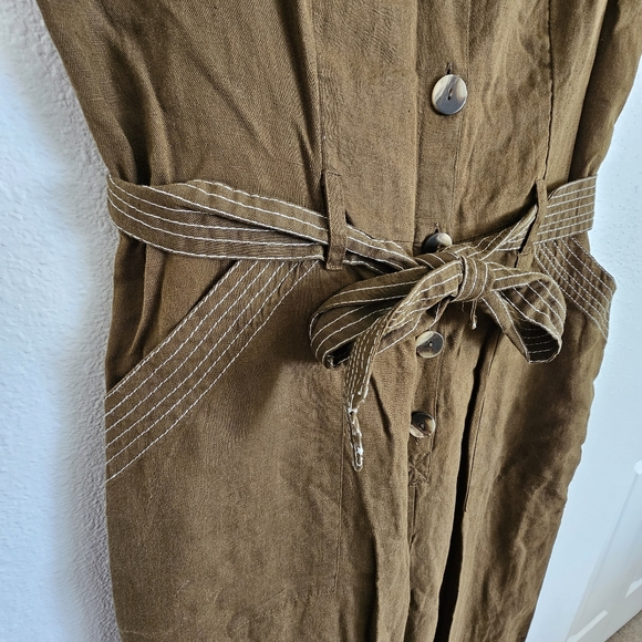Anthropologie Rhian Belted Button Jumpsuit | Size 10 | Olive Green - Picture 4 of 14